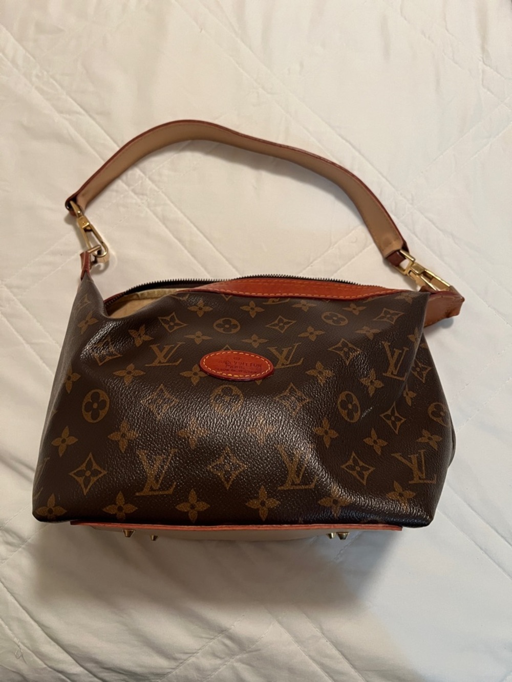 Louis Vuitton Monogram Canvas Shoulder Bag with Tan Trim